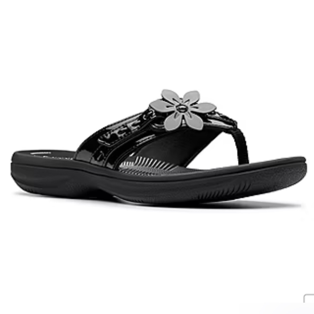 Clarks Black Sandals with Floral Embellishment
